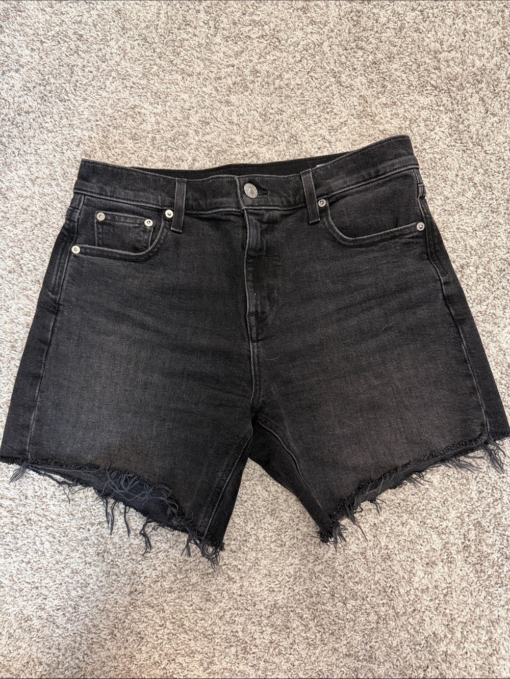 AYR The Day Off Black Frayed Hem Denim Jean Shorts